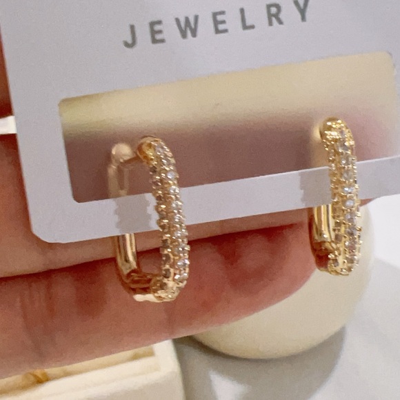 Rectangle Gold Zircon Hoop Earrings - Picture 3 of 3